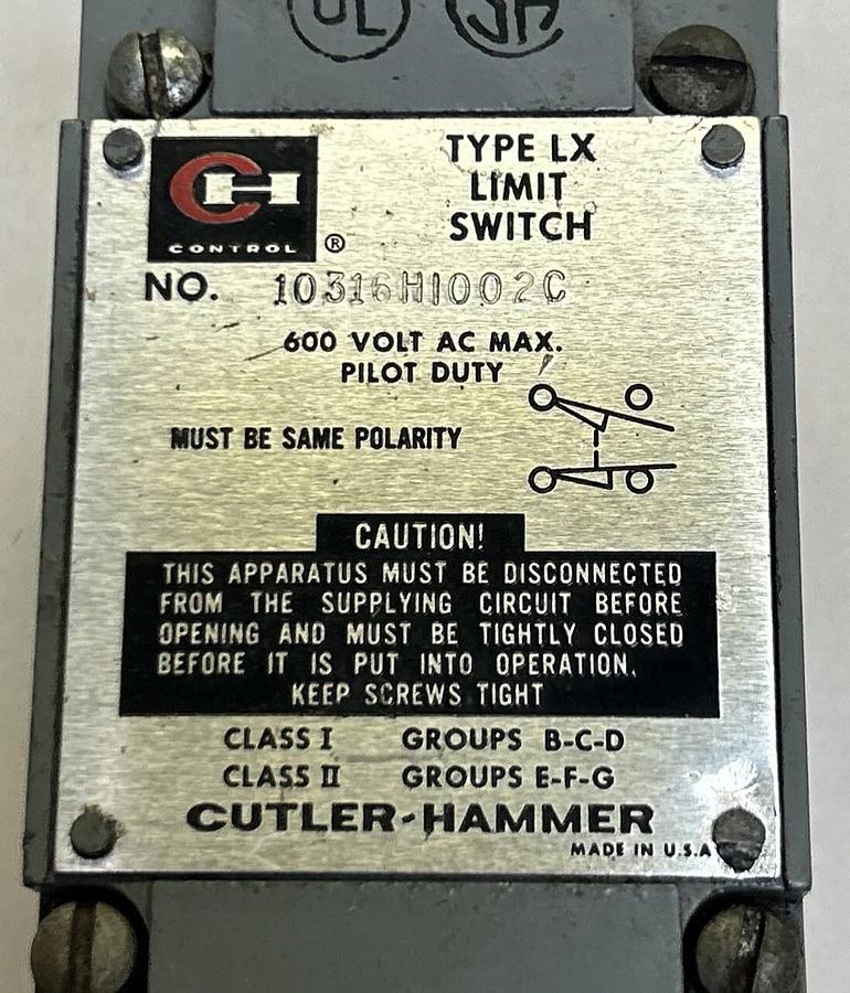Used CUTLER-HAMMER,10316H1002C,LIMIT SWITCH