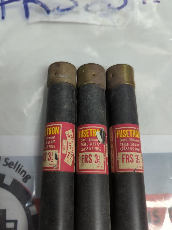 Used COOPER BUSSMANN,FRS-3-1/2,FUSETRON 3-1/2 AMP FUSE LOT OF 3 PRE-OWNED