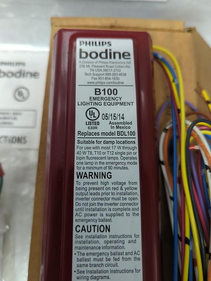 PHILLIPS BODINE,B100,FLOURESCENT EMERGENCY BALLAST KIT NOS