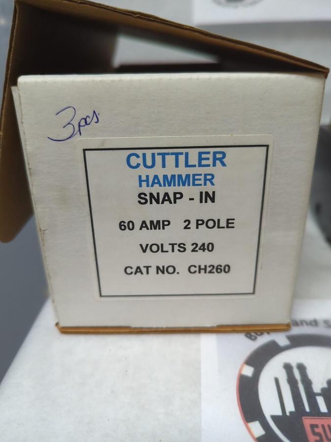 Used CUTLER-HAMMER,CH260,CIRCUIT BREAKER 60 AMP 2-POLE LOT OF 3 PRE-OWNED