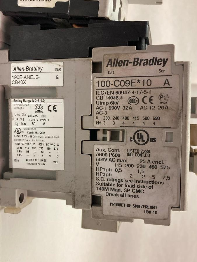 Used Allen-Bradley,140M-C2E-B40,Protector Circuit Breaker w/100-C09E*10 Contactor