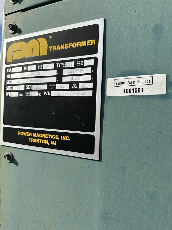 Used Magnetics,2000KVA 3 Phase Dry Type Transformer HV 2135/2415D-LV 340Y/340D