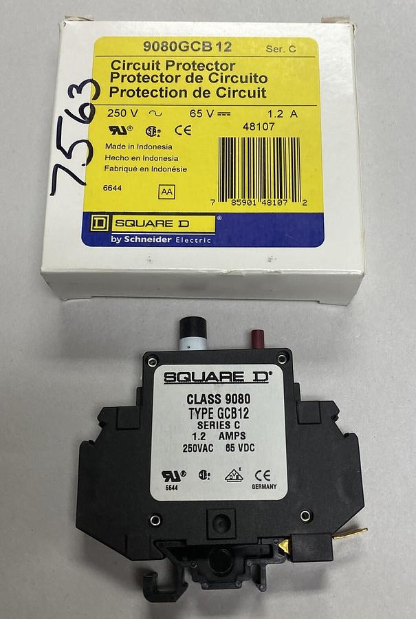 Used SQUARE D,9080GCB12,SER C CIRCUIT PROTECTOR 1.2 A 250VAC 65VDC NEW