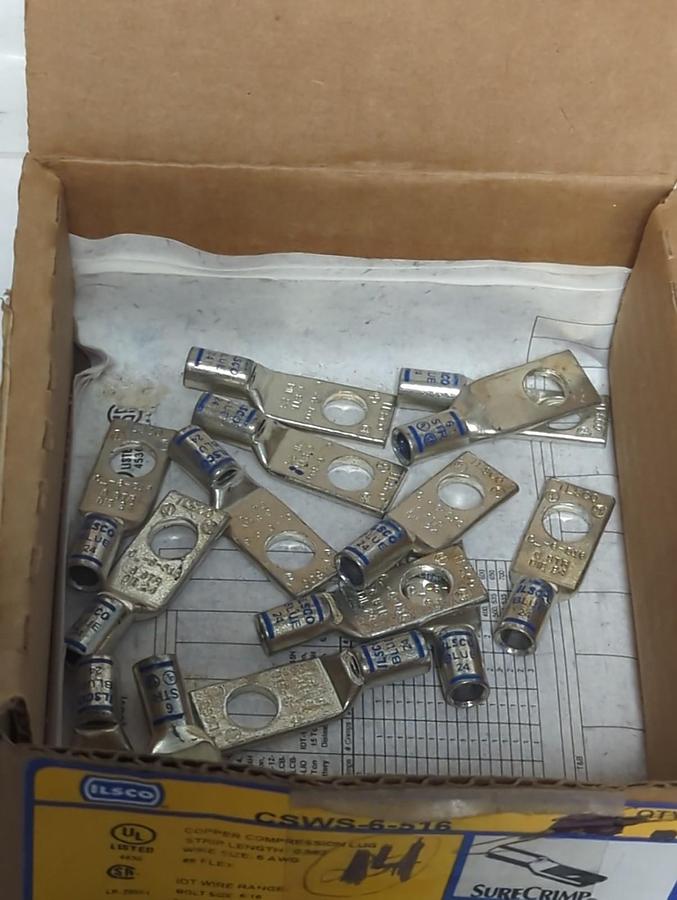 ILSCO,CSWS-6-516,COMPRESSION LUG WIRE SIZE 6 AWG 5/16 BOLT SIZE LOT OF 14 NOS