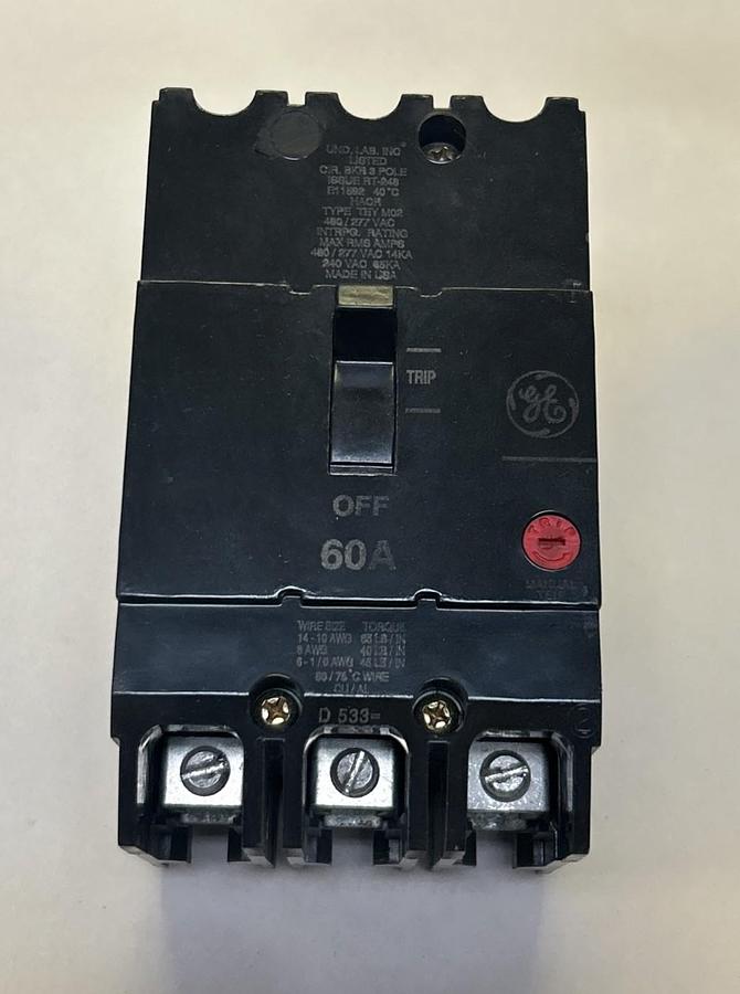 Used GENERAL ELECTRIC,TEYM02360,CIRCUIT BREAKER 60A 480/277V 3P