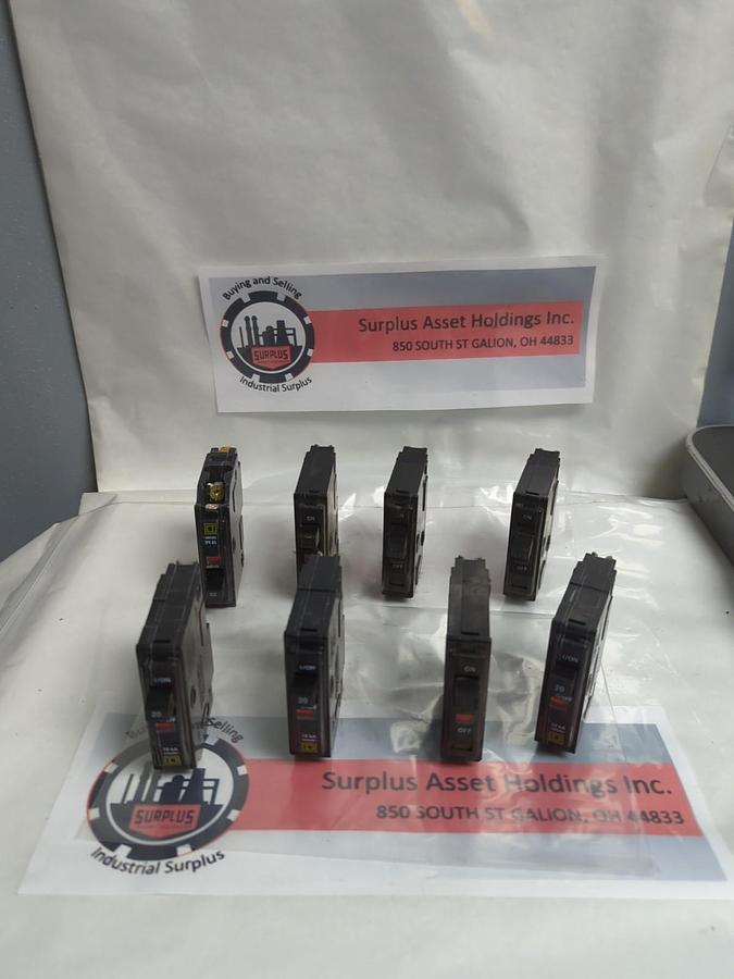 Used SQUARE D,TIPO/QO,PLUG-IN CIRCUIT BREAKER 1-POLE 20 AMP LOT OF 8 PRE-OWNED