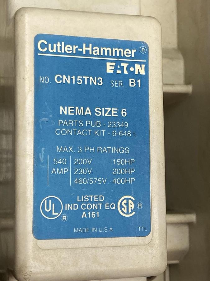 Used Cutler-Hammer,CN15TN3,NEMA Size 6 Contactor Ser B1 3-Phase 540A