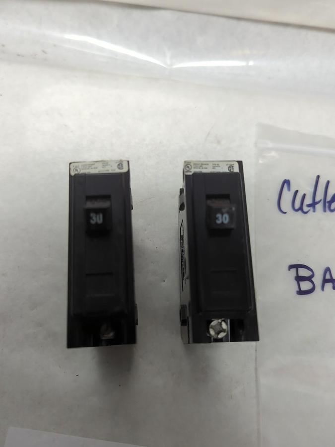 Used CUTLER-HAMMER,BA130,CIRCUIT BREAKER 1-POLE 30 AMP LOT OF 2 PRE-OWNED