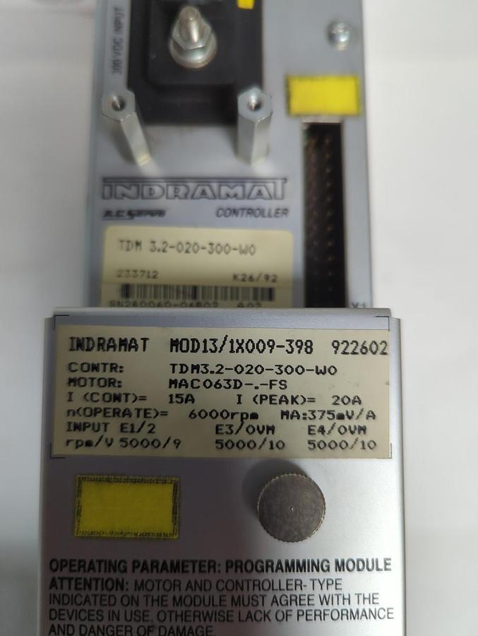 Used INDRAMAT,TDM 3.2-020-300-W0,A.C. SERVO CONTROLLER MISSING COVER/PLATE PRE-OWNED