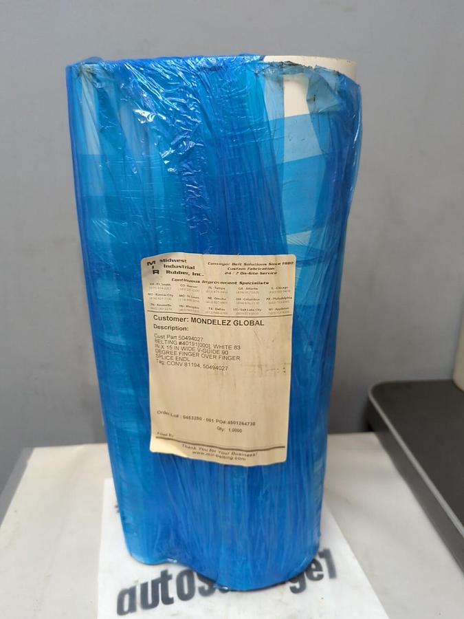 MIDWEST IND RUBBER,50494027,WHITE CONVEYOR BELT 83 IN X 15 IN WIDE V-GUIDE BELT