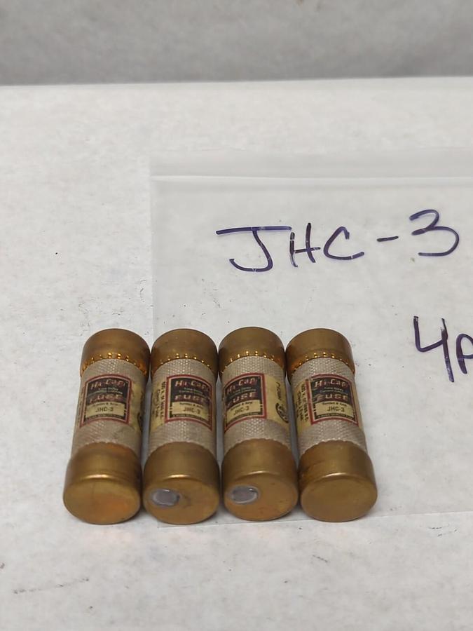 Used COOPER BUSSMANN,JHC-3,HI-CAP 3 AMP FUSE LOT OF 4 PRE-OWNED