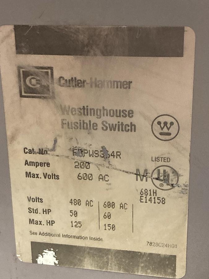 Used Westinghouse,FDPS364R,Switch Bussway Plug 200A 600Vac