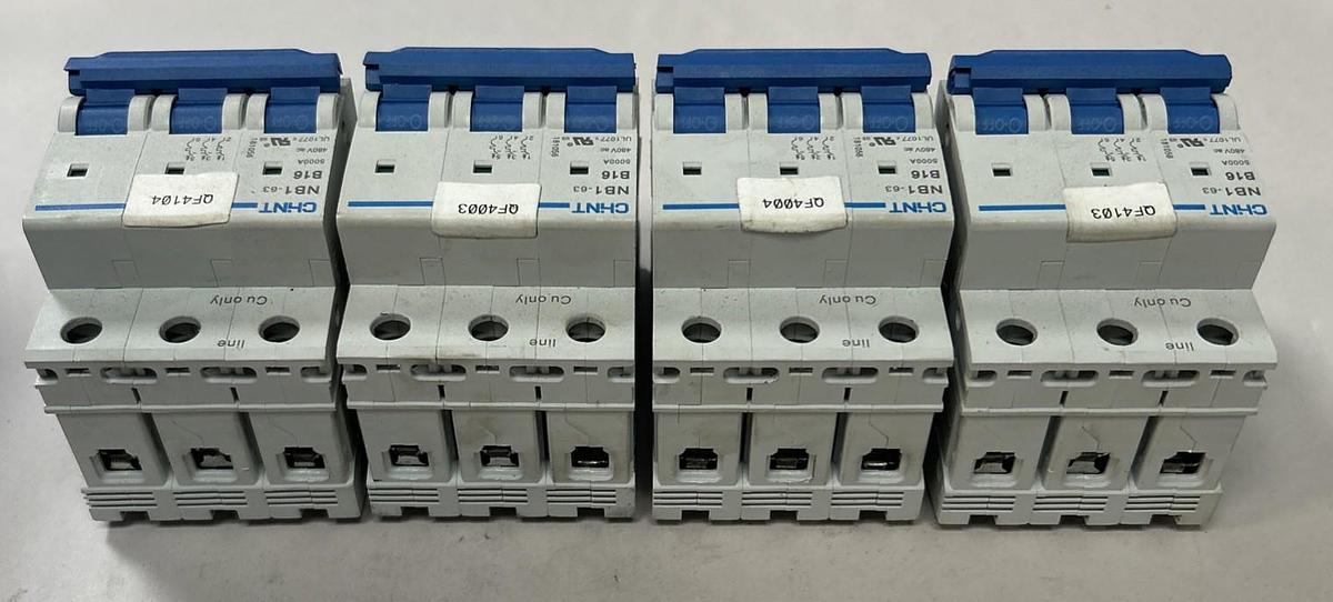 Used CHINT,NB1-63,CIRCUIT BREAKER 16A 480V 3P LOT OF 4
