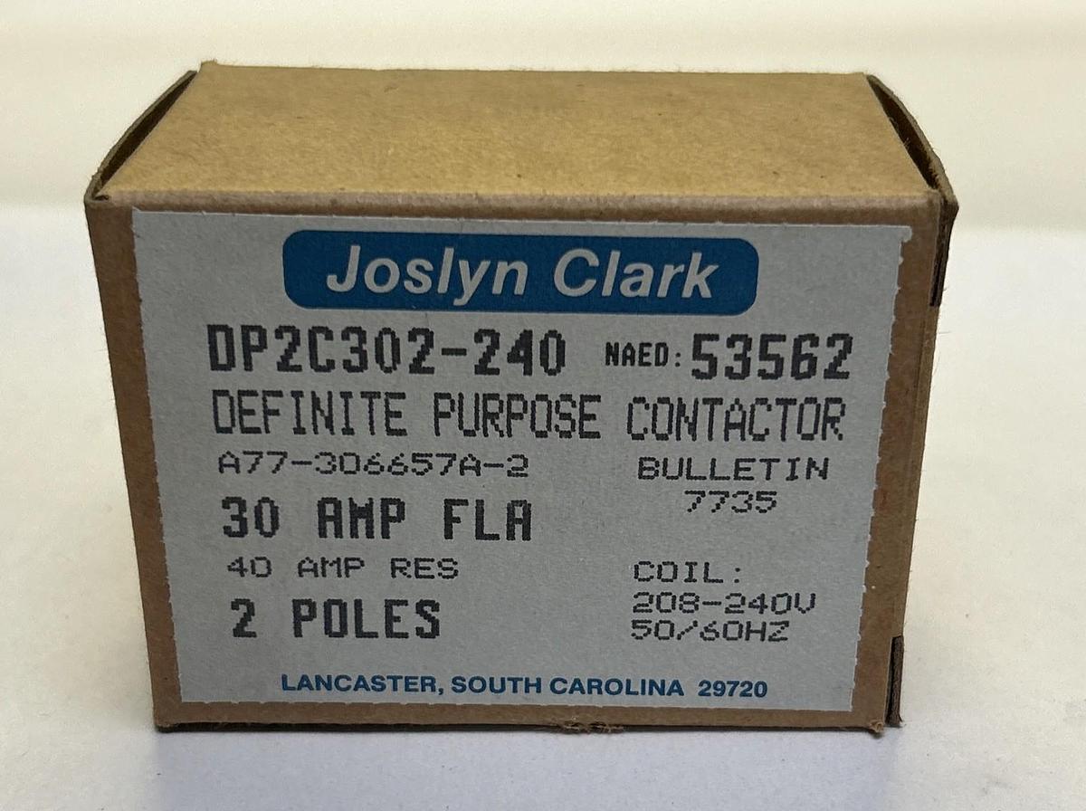 Used JOSLYN CLARK,DP2C302-240,DEFINITE PURPOSE CONTACTOR NEW