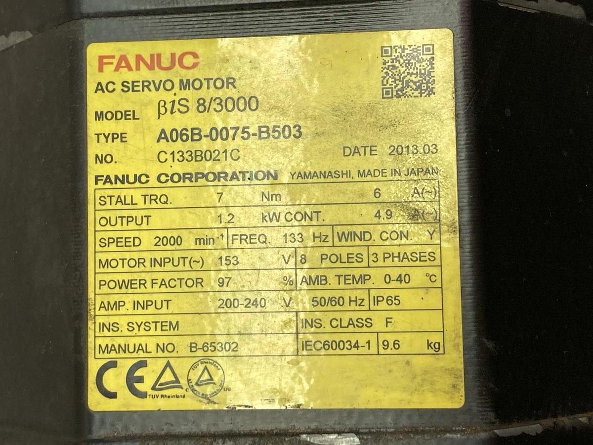 Used Fanuc,A06B-0075-B503,3-Phase AC Servo Motor 200-240V 50/60Hz