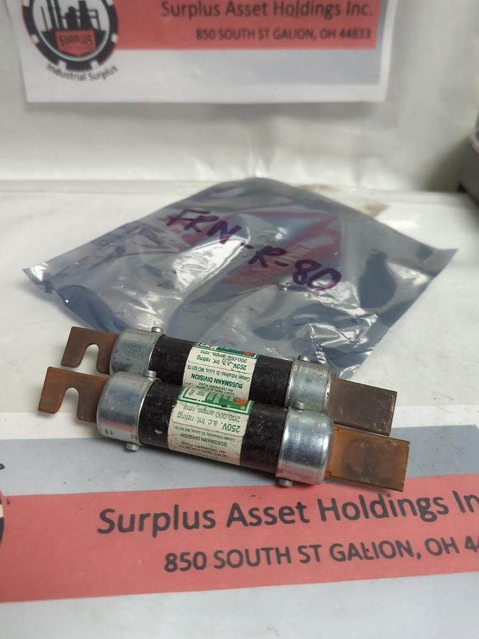 Used COOPER BUSSMANN,FRN-R-80,FUSETRON 80 AMP FUSE LOT OF 2 PRE-OWNED