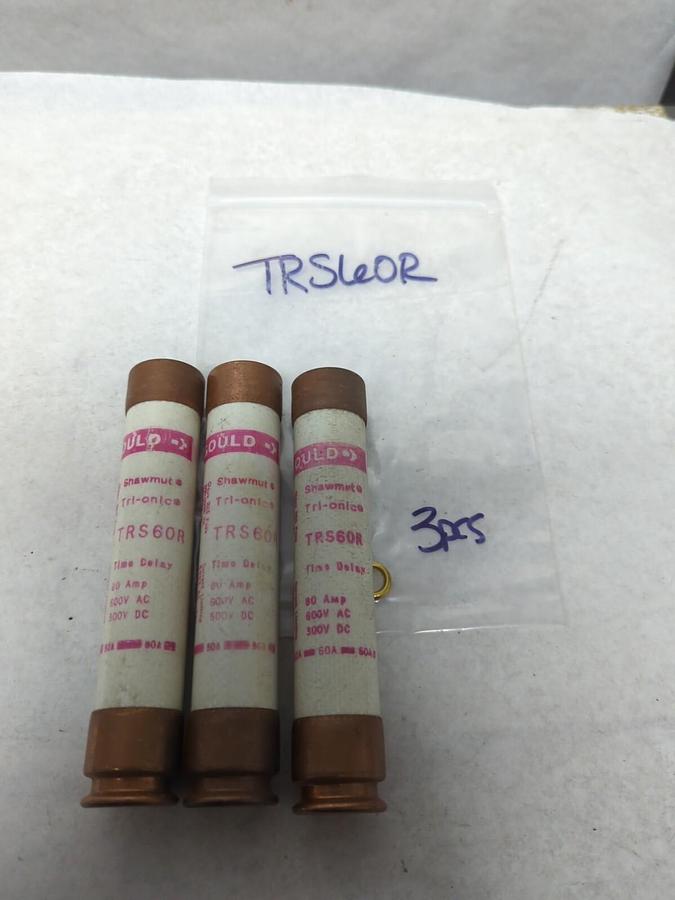 Used GOULD SHAWMUT,TR60R,TRI-ONIC 60 AMP FUSE LOT OF 3 PRE-OWNED