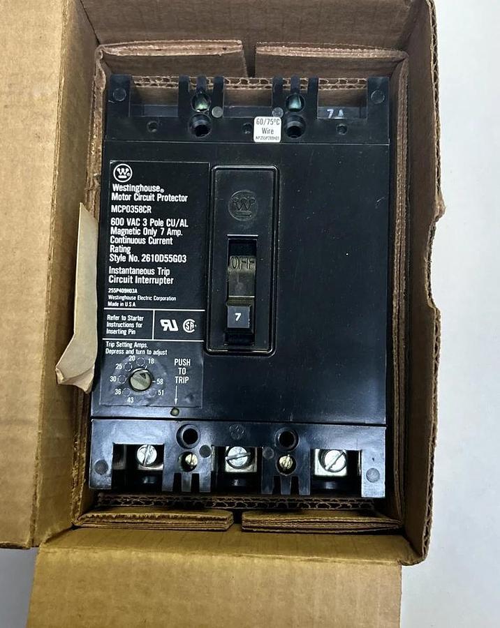 WESTINGHOUSE,MCP0358CR,CIRCUIT BREAKER 7A 600V 3P NEW