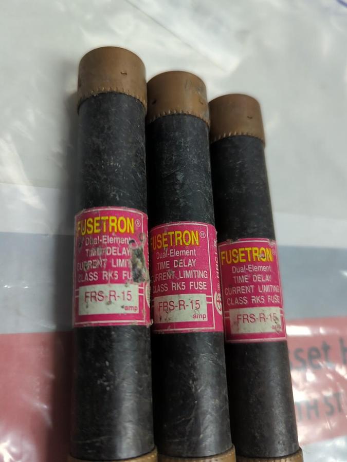 Used COOPER BUSSMANN,FRS-R-15,FUSETRON 15 AMP FUSE LOT OF 3 PRE-OWNED