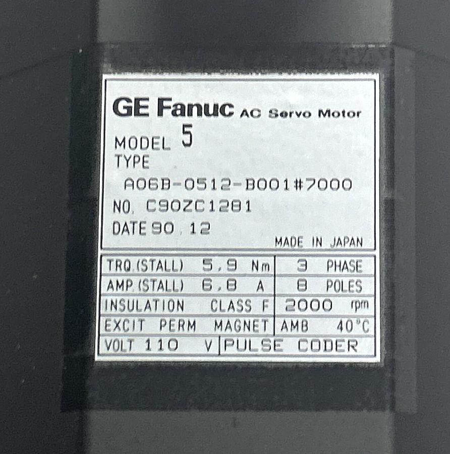 FANUC,A06B-0512-B001/7000,AC SERVO MOTOR 2000RPM NOS