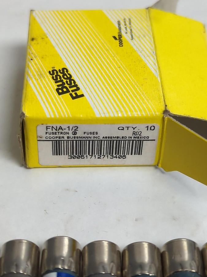 COOPER BUSSMANN,FNA-1/2,FUSETRON 1/2 AMP FUSES BOX OF 10 NOS