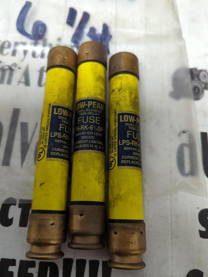 COOPER BUSSMANN,LPS-RK-6 1/4,LOW-PEAK 6-1/4 AMP FUSES LOT OF 3 NOS
