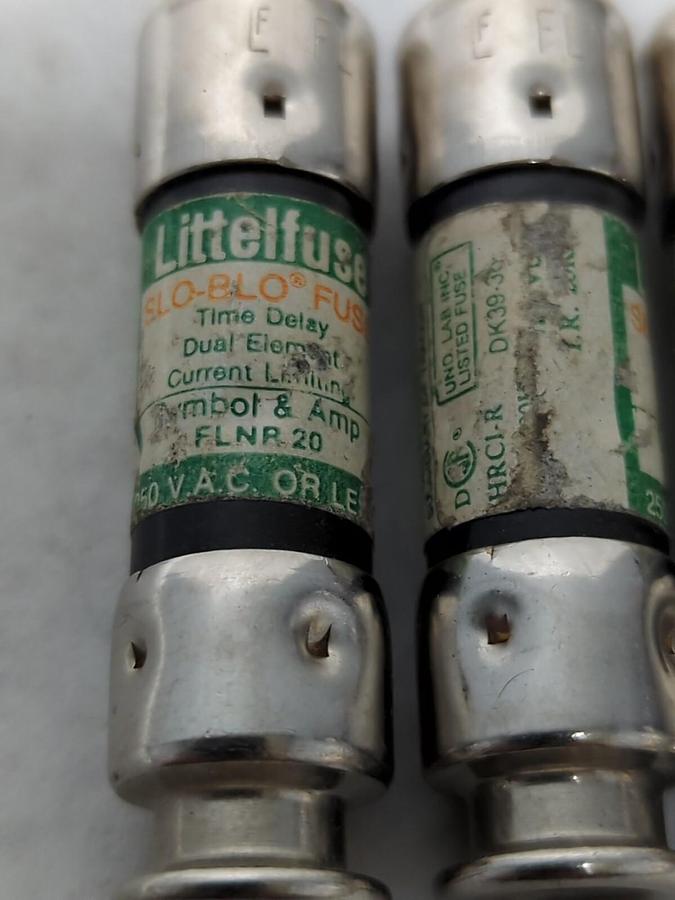 Used LITTELFUSE,FLNR 20,SLO-BLO 20 AMP FUSES LOT OF 3 PRE-OWNED