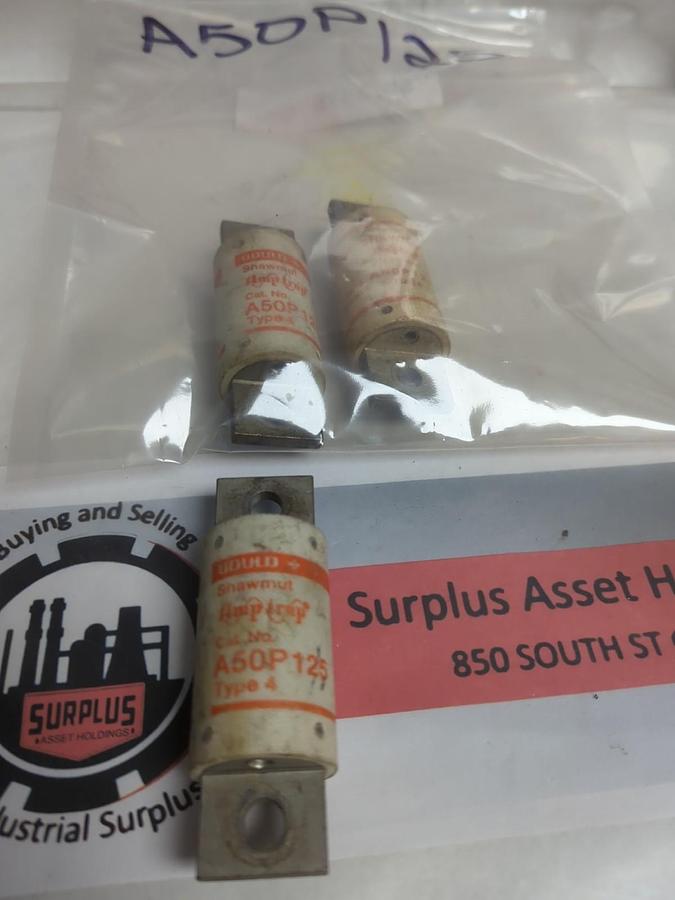 Used GOULD SHAWMUT,A50X125,TYPE 4 FUSE 125 AMP LOT OF 3 PRE-OWNED