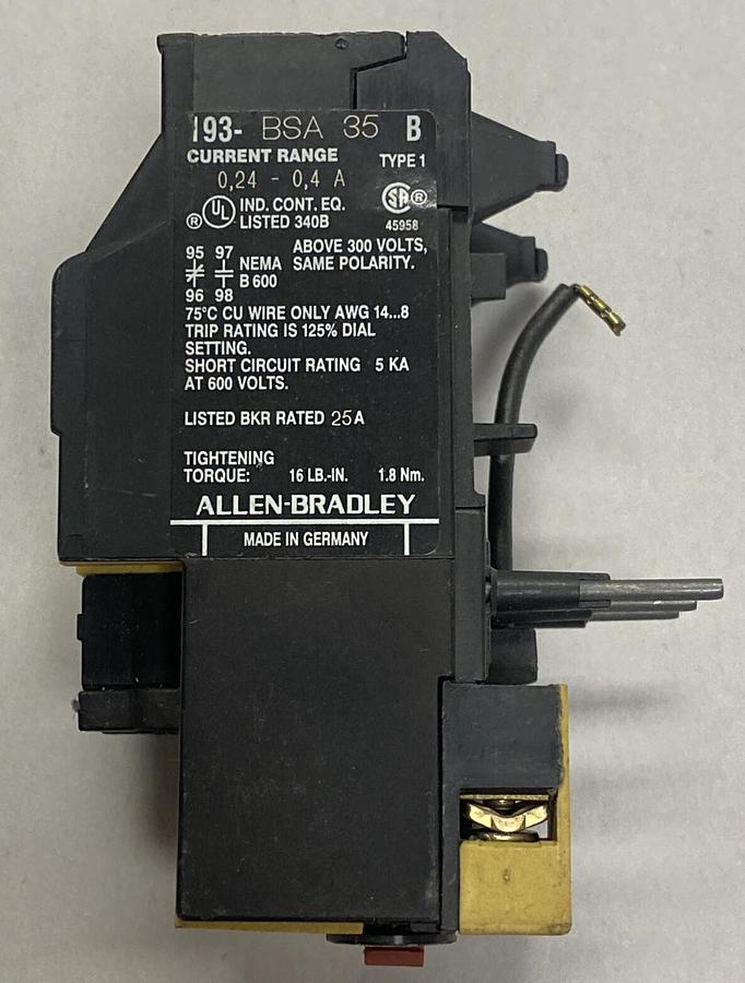 ALLEN BRADLEY,193-BSA-35,OVERLOAD RELAY 0.24-0.4 AMP NOS