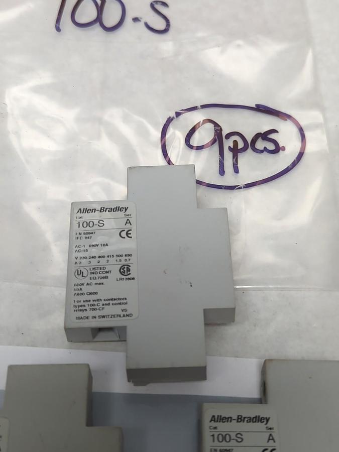 Used ALLEN BRADLEY,100-S,SAFETY CONTACT SERIES A LOT OF 9 PRE-OWNED