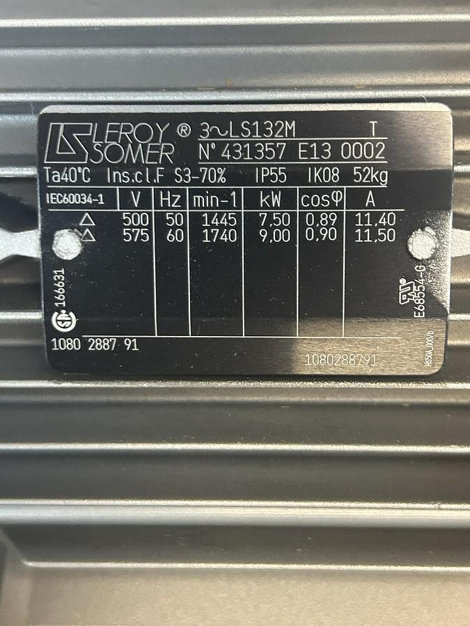 LEROY SOMER,LS132M,MOTOR 7.5KW/9KW 500V/575V 1445RPM/1740RPM 3PH