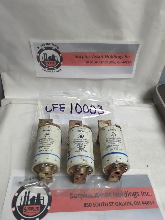 Used FERRAZ,A075ARF670C1G,PROTISTOR FUSE 670 AMP LOT OF 3 PRE-OWNED