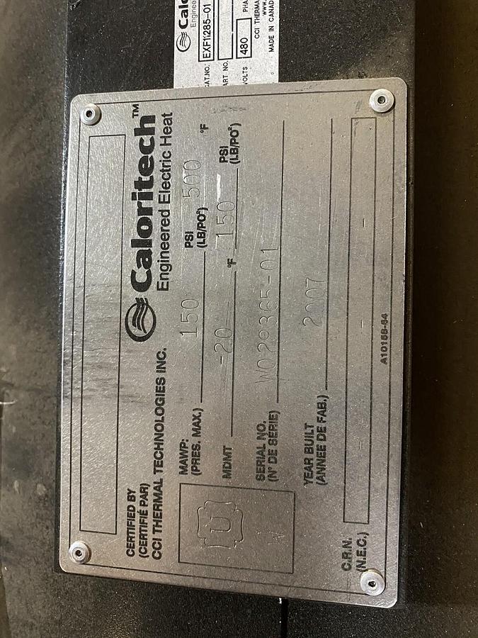 Used CALORITECH,EXF11285-01,EXF SERIES 6" VESSEL CIRCULATION HEATER