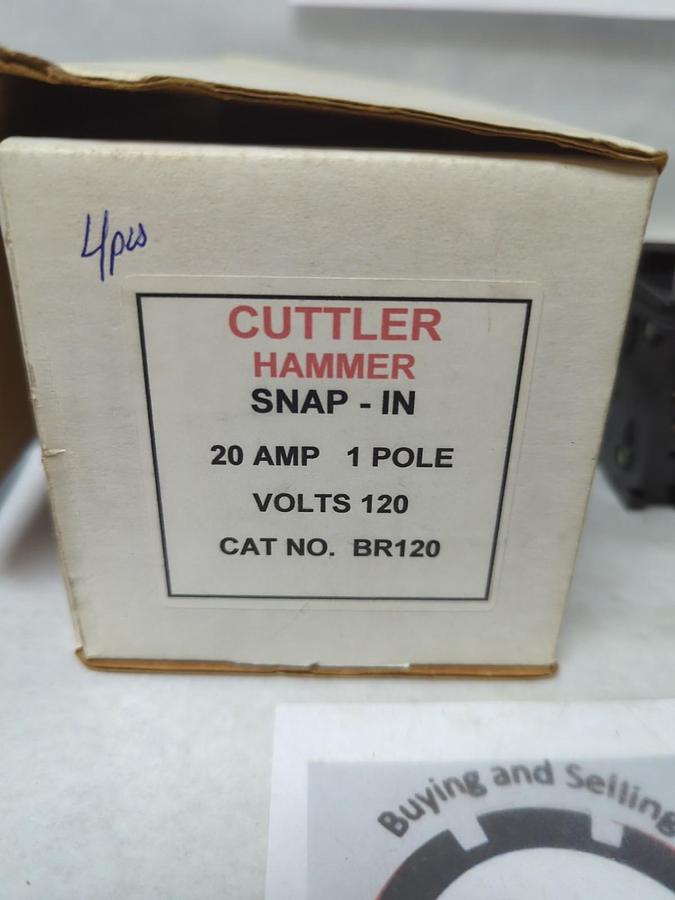 Used CUTLER-HAMMER,BR120,CIRCUIT BREAKER 20 AMP 1-POLE LOT OF 4 PRE-OWNED