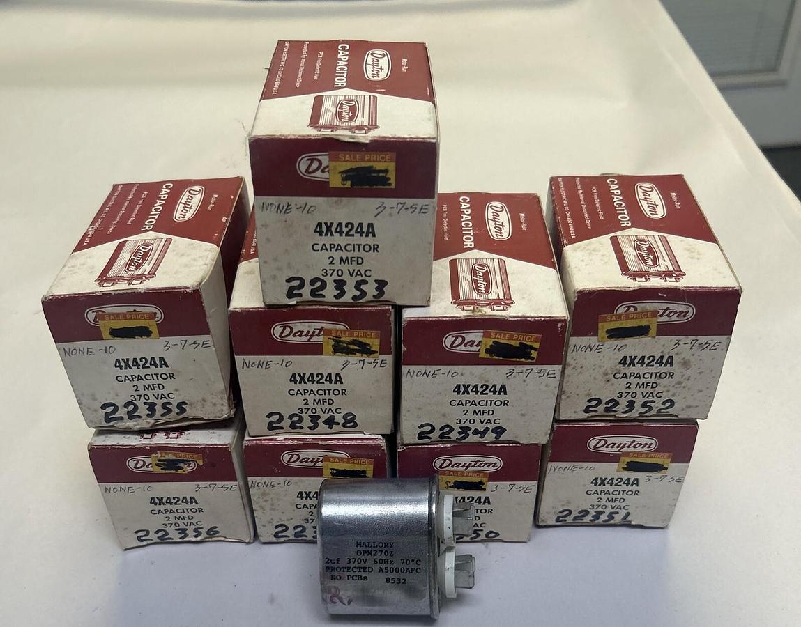 DAYTON,4X424A,CAPACITOR 2MFD 370V LOT OF 9 NOS