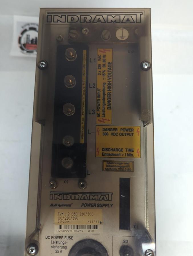 Used INDRAMAT,TVM 1.2-050-220/300-W0/220/380,A.C. SERVO POWER SUPPLY PRE-OWNED