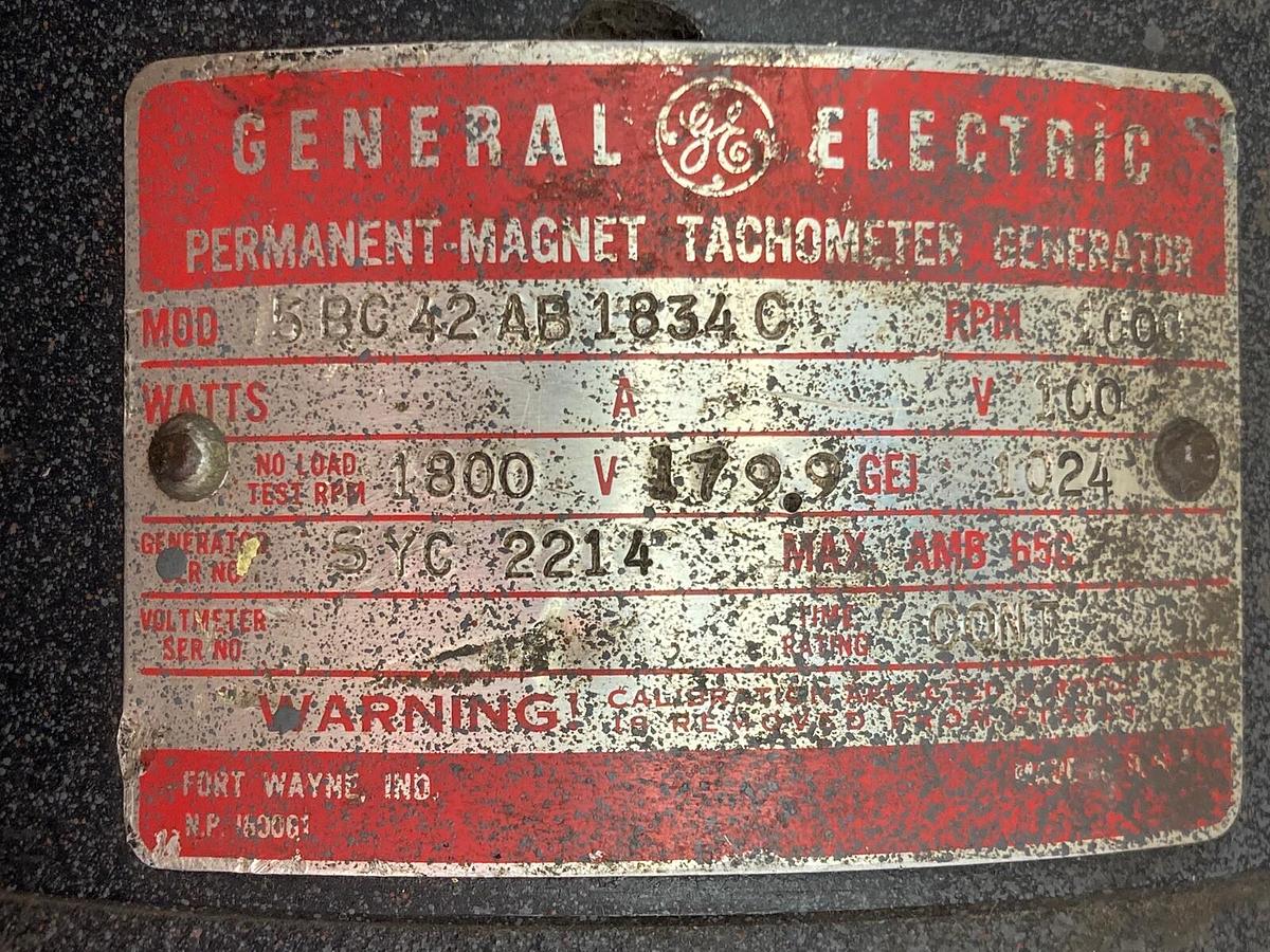 Used General Electric,5BC42AB1834C,Tachometer Generator 1000rpm 100v