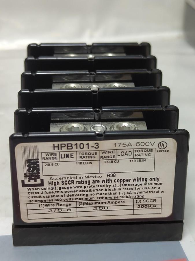 EDISON,HPB101-3,OPEN POWER DISTRIBUTION BLOCK 175AMP 600V NOS