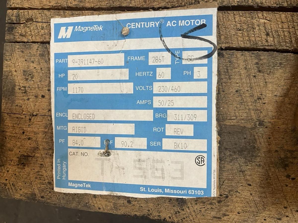 MAGNETEK,T-563,CENTURY AC MOTOR 20HP 3PH 1170RPM 286T