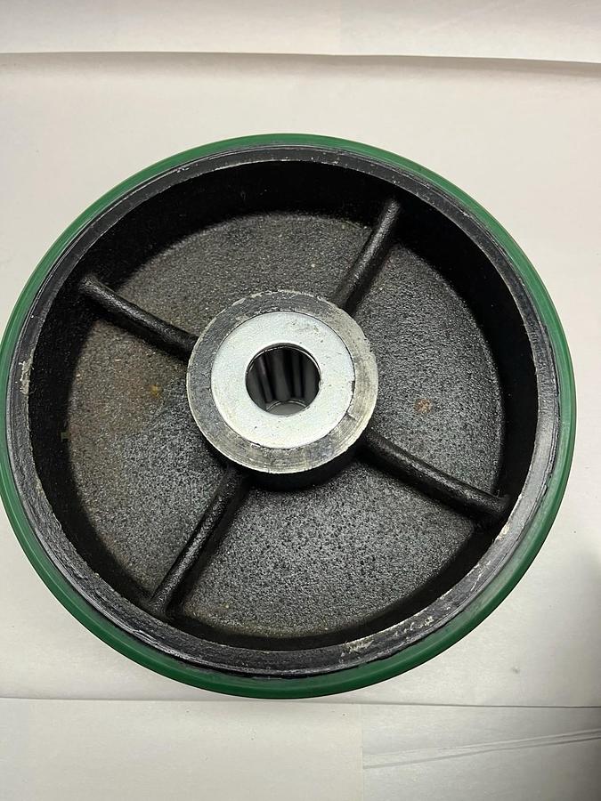 ALBION,PY08501,CASTER WHEEL GREEN POLYURETHANE ON CAST IRON 8"HX3"WX1" BORE