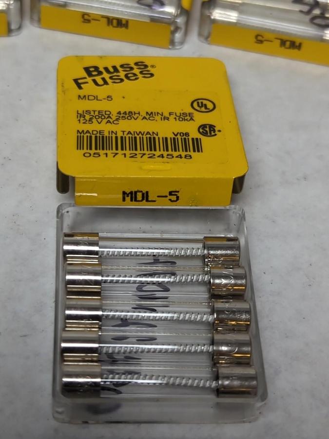 COOPER BUSSMANN,MDL-5,CARTRIDGE FUSE 5 AMP LOT OF 20 NOS