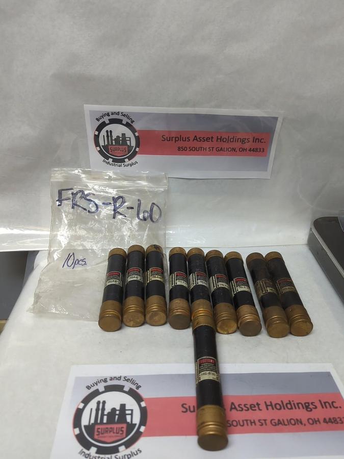 Used COOPER BUSSMANN,FRS-R-60,FUSETRON 60 AMP FUSE LOT OF 10 PRE-OWNED