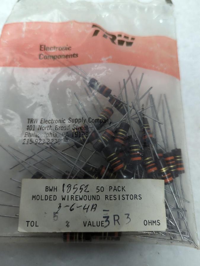 TRW,BWH 18552,MOLDED WIREWOUND 5% RESISTORS PACK OF 50 PCS NOS