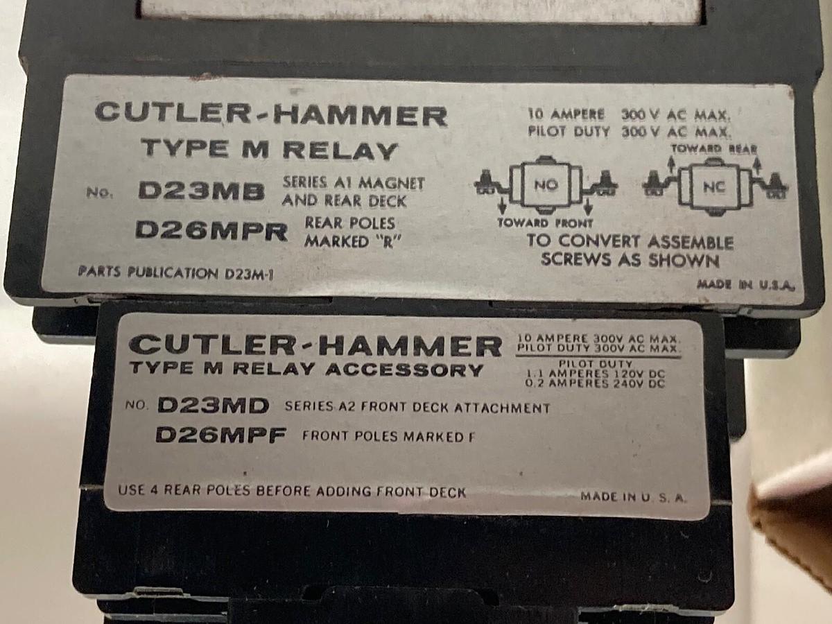 Used Cutler Hammer,D23MB,Type M Relay w/ D26MPR