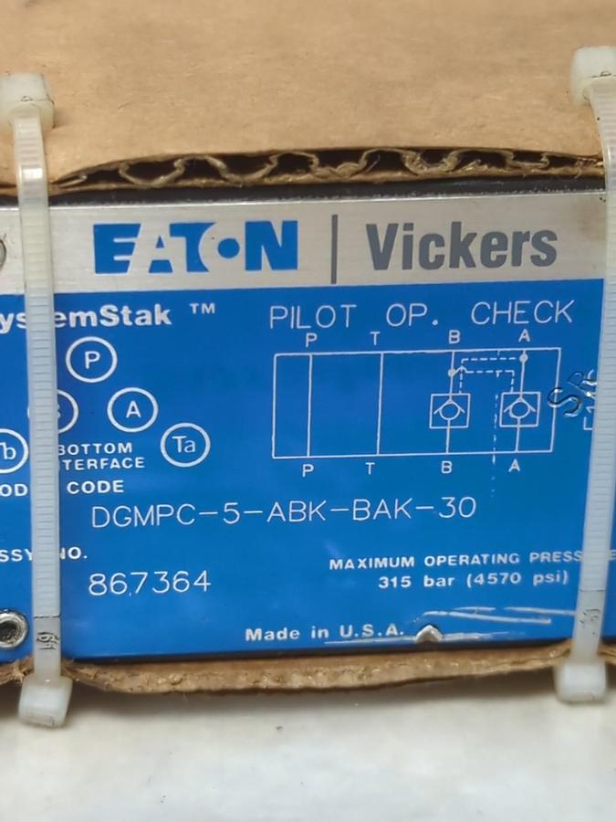 Used EATON VICKERS,DGMPC-5-ABK-BAK-30,HYDRAULIC CHECK VALVE VALVE 4570 PSI 315 BAR