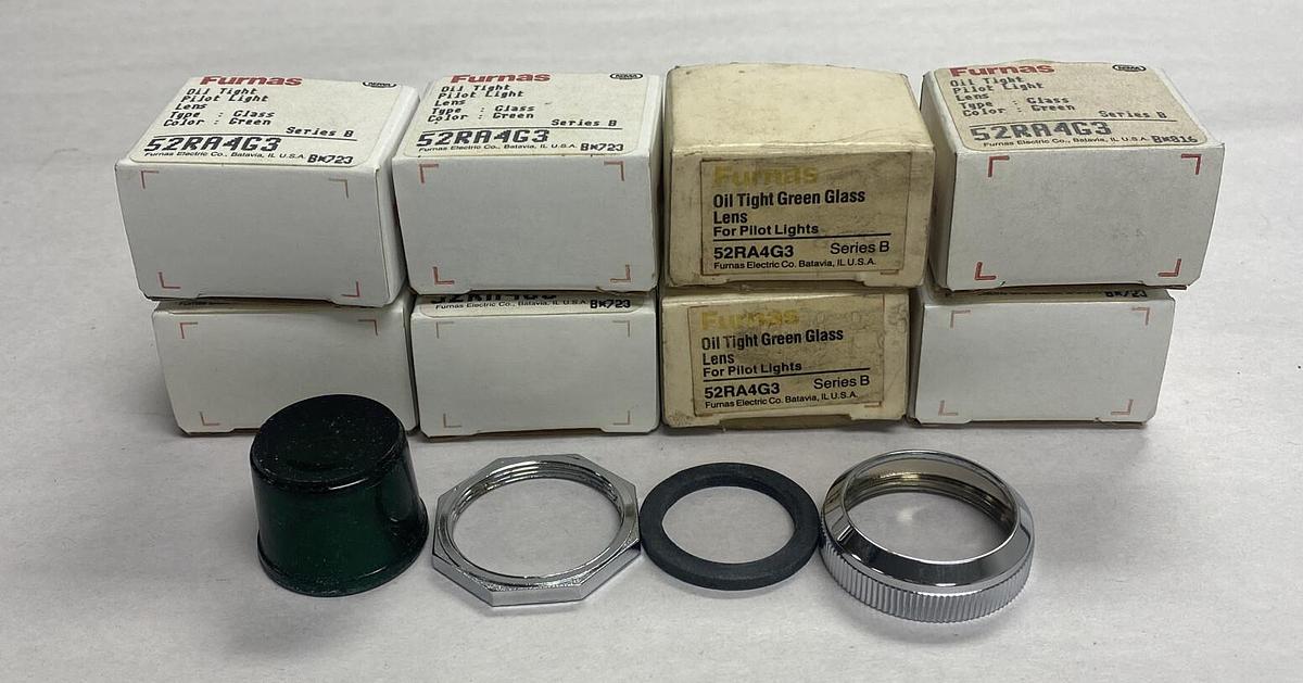 FURNAS,52RA4G3,OIL TIGHT PILOT LIGHT GREEN GLASS LENS LOT OF 8 NOS