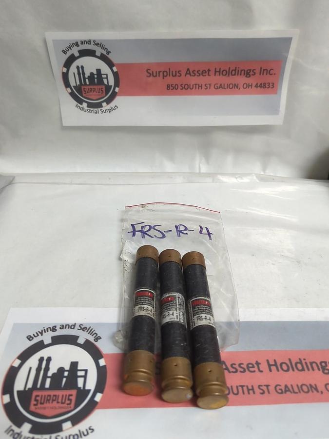 Used COOPER BUSSMANN,FRS-4,FUSETRON 4 AMP FUSE LOT OF 3 PRE-OWNED