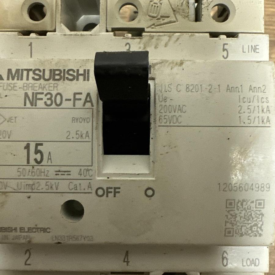 Used Mitsubishi,NF30-FA,15 Amp Circuit Breaker