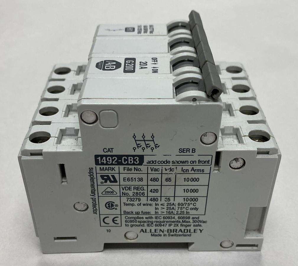 Used ALLEN BRADLEY,1492-CB3,SER B CIRCUIT BREAKER 20A