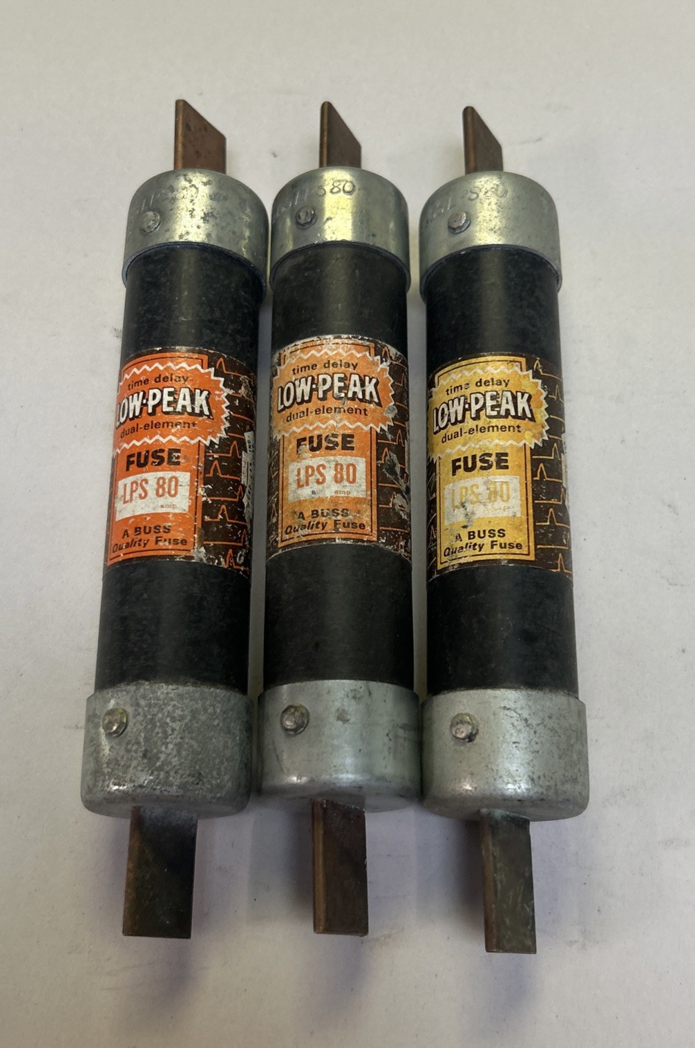 Used BUSSMANN,LPS80,LOW-PEAK FUSE 80A 600V LOT OF 3